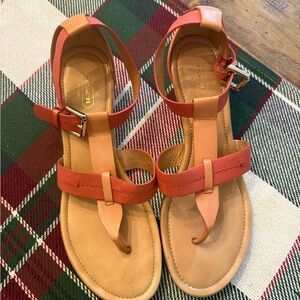 Coach Coral And Tan Sandals Size 10